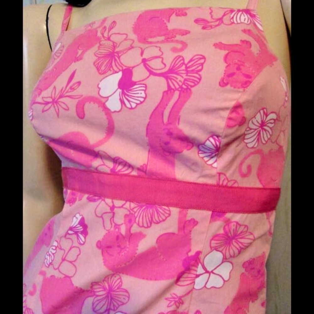 Vintage 90s Lilly Pulitzer Pink CATS Novelty Print Shift Mini Dress